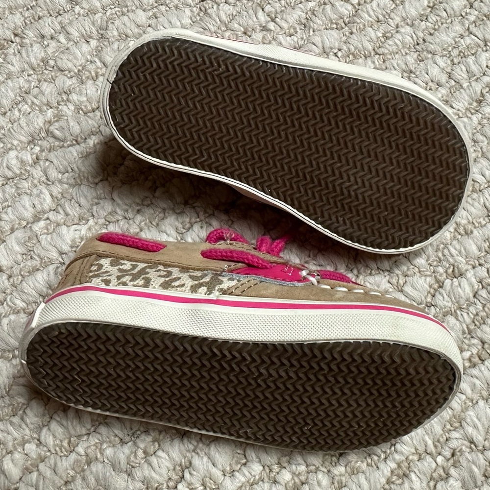 Sperry Top-Sider Bluefish Crib Boat Shoe Infant Baby Girl Size 3 Animal Print 🐆🩷 - Picture 6 of 11